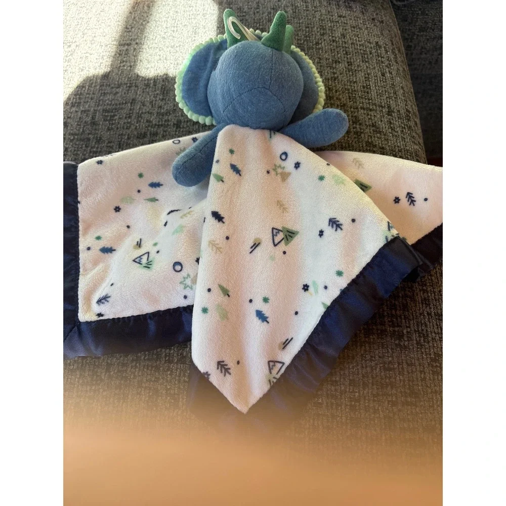 Cloud Island Blue Triceratops Dinosaur Security Blanket Lovey Forest Print 14in